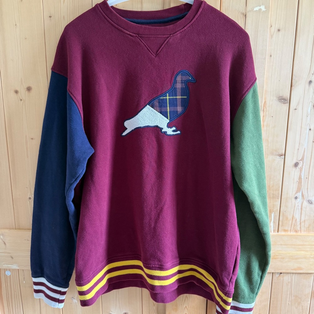 Staple Pigeon Mens Colorblock Crewneck Sweatshirt Burgundy Green Blue Sz Large